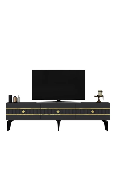 DEMONTE DECOR LENNORA 180 CM  TV SEHPASI (ALT MODÜL) ANTRASİT-ALTIN - Resim 3