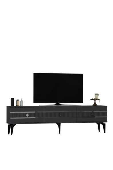 DEMONTE DECOR LENNORA 180 CM  TV SEHPASI (ALT MODÜL) ANTRASİT-GÜMÜŞ - Resim 4