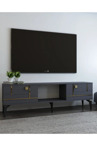 DEMONTE DECOR Maderadd Tv Sehpası Antrasit Altın - 2