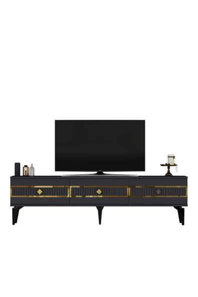 DEMONTE DECOR NORRA 180 CM TV SEHPASI (ALT MODÜL) ANTRASİT-ALTIN - Resim 3