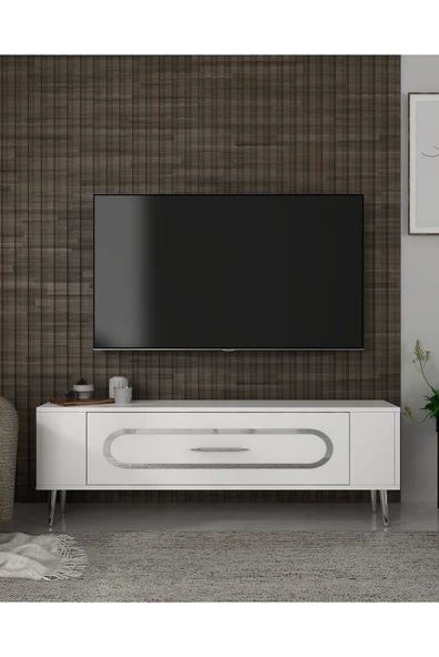 DEMONTE DECOR RETROP3DD TV SEHPASI BEYAZ-GÜMÜŞ ürün görseli 1