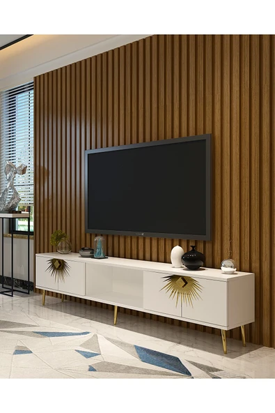 DEMONTE DECOR Nidadd Tv Sehpası Beyaz Altın - Resim 2