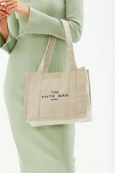 Çıt Çıt Kapatmalı The Tote Bag İşlemeli Kanvas Kumaş Günlük  Kol Ve Omuz Çantası ürün görseli 1