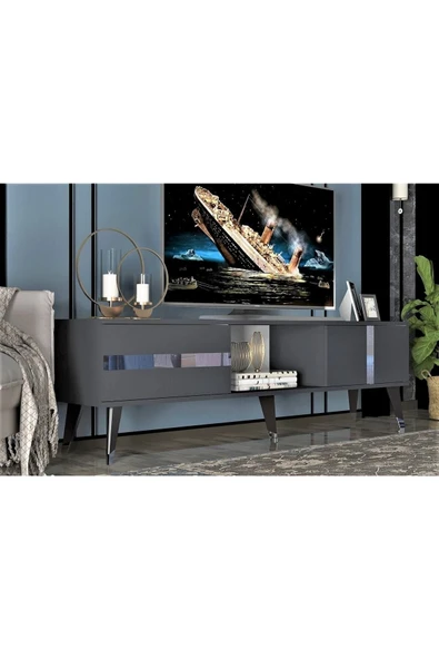 DEMONTE DECOR Vania Tv Sehpası Antrasit-gümüş - Resim 2