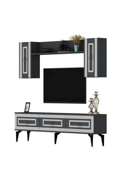 DEMONTE DECOR Karya 180 Cm Tv Ünitesi Antrasit Gümüş - Resim 5