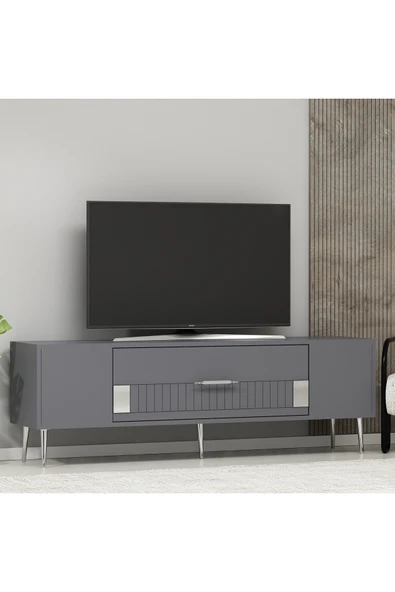 DEMONTE DECOR DEKOLP4DD TV SEHPASI ANTRASİT-GÜMÜŞ - Resim 2