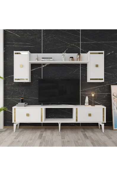DEMONTE DECOR Doruk Tv Ünitesi Beyaz Altın 4 Kapaklı ürün görseli