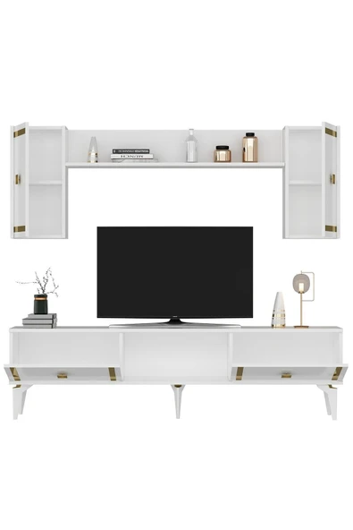 DEMONTE DECOR Doruk Tv Ünitesi Beyaz Altın 4 Kapaklı - Resim 3