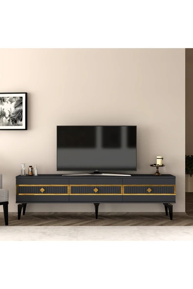 DEMONTE DECOR NORRA 180 CM TV SEHPASI (ALT MODÜL) ANTRASİT-ALTIN ürün görseli 1