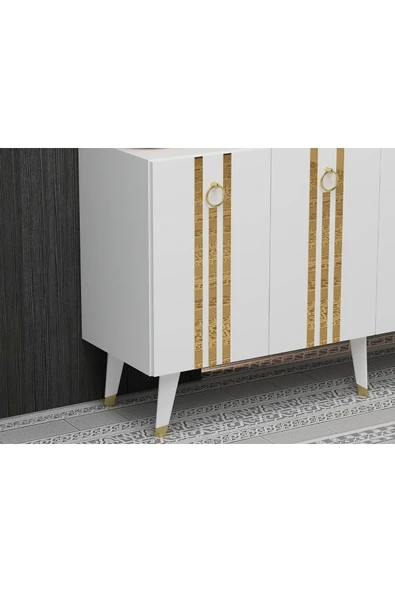 DEMONTE DECOR IŞILL KONSOL BEYAZ-ALTIN - Resim 3