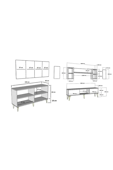 DEMONTE DECOR Karya 180 Cm Tv Ünitesi Ve Konsol 2'li Salon Takımı Antrasit-altın - 8
