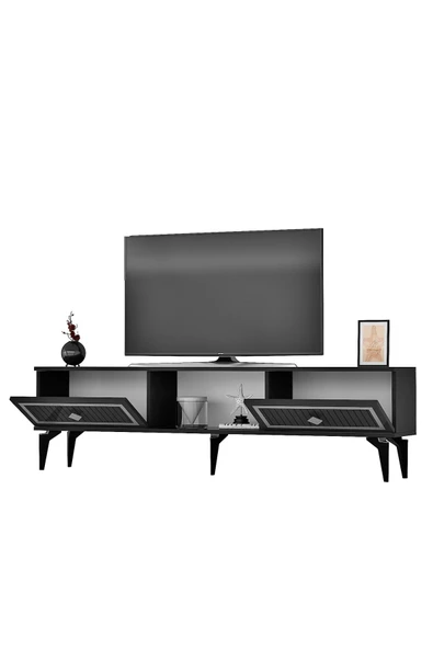 DEMONTE DECOR NİLL ŞÖMİNELİ TV SEHPASI ANTRASİT-GÜMÜŞ - Resim 6