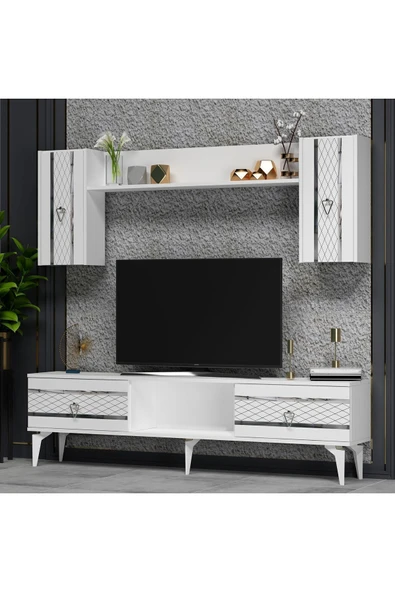 DEMONTE DECOR PELİN TV ÜNİTESİ TAKIMI BEYAZ-GÜMÜŞ - 2