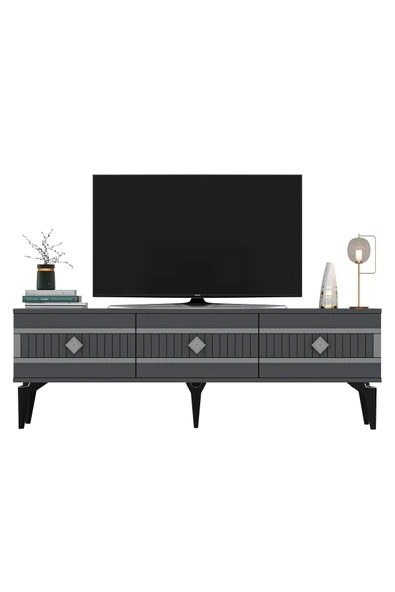 DEMONTE DECOR NOVVA 180 CM TV SEHPASI (ALT MODÜL) ANTRASİT-GÜMÜŞ - 4