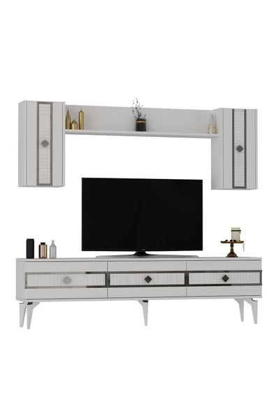 DEMONTE DECOR NORRA 180 CM TV ÜNİTESİ BEYAZ-GÜMÜŞ - Resim 5