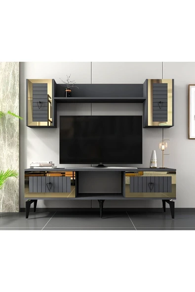 cantek dizayn Linda Tv Ünitesi Takımı Antrasit-altın ürün görseli