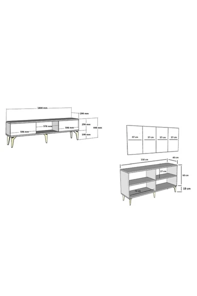 DEMONTE DECOR NOVVA TV SEHPASI (alt modül) ve KONSOL 2'Lİ SALON TAKIMI BEYAZ-ALTIN - Resim 8