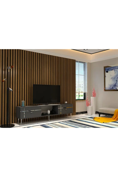 DEMONTE DECOR LİNEDD TV SEHPASI ANTRASİT-GÜMÜŞ - Resim 2