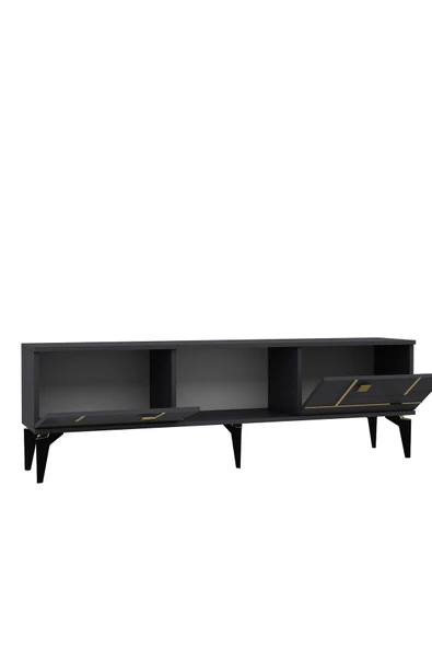 DEMONTE DECOR Maderadd Tv Sehpası Antrasit Altın - 6