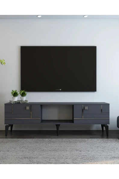 DEMONTE DECOR Maderadd Tv Sehpası Antrasit Gümüş ürün görseli 1