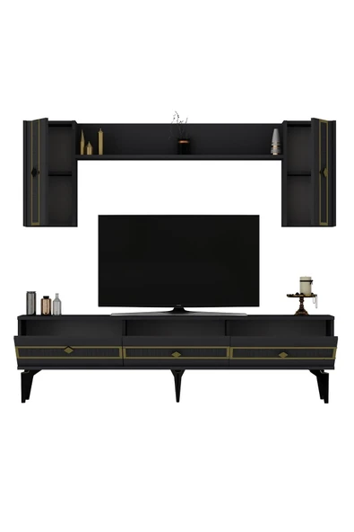 DEMONTE DECOR NORRA 180 CM TV ÜNİTESİ ANTRASİT-ALTIN - Resim 7
