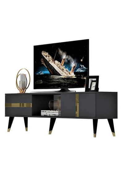 DEMONTE DECOR Vania Tv Sehpası Antrasit-altın - Resim 6