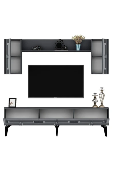 DEMONTE DECOR Karya 180 Cm Tv Ünitesi Antrasit Gümüş - Resim 6