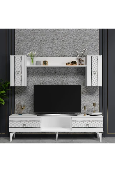 DEMONTE DECOR PELİN TV ÜNİTESİ TAKIMI BEYAZ-GÜMÜŞ - 1