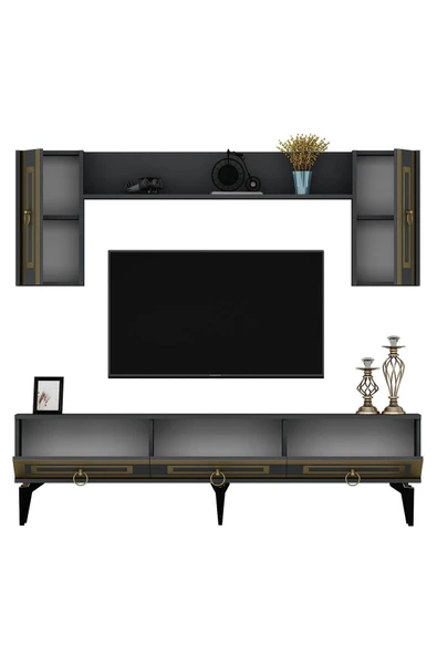 DEMONTE DECOR Karya 180 Cm Tv Ünitesi Antrasit Altın - 6