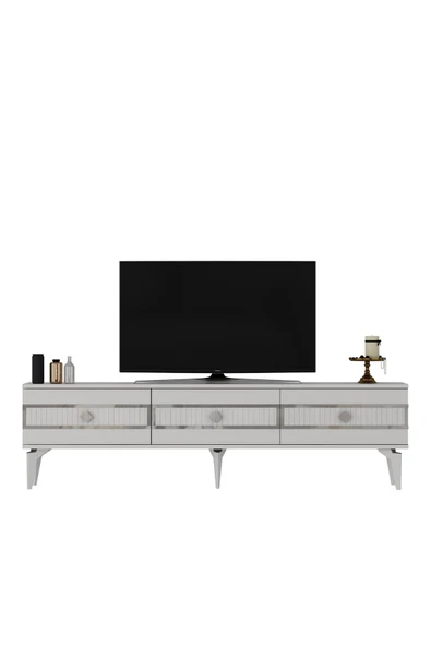 DEMONTE DECOR NORRA 180 CM TV SEHPASI (ALT MODÜL) BEYAZ-GÜMÜŞ - Resim 2