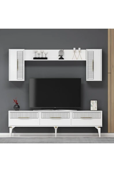DEMONTE DECOR 5 Kapaklı 180 Cm Alvin Tv Ünitesi Takım Beyaz - Beyaz ürün görseli