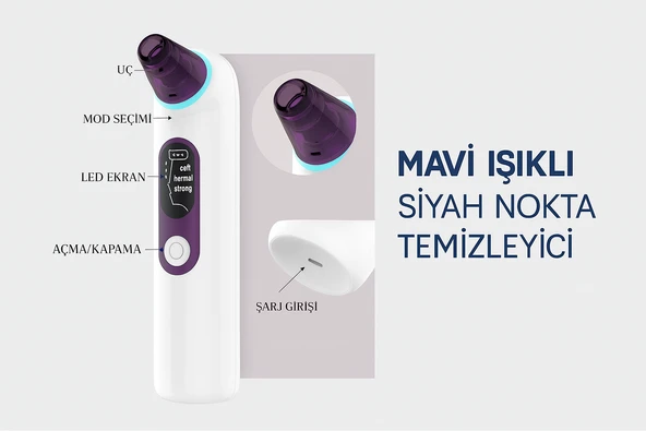 Mavi Işıklı Siyah Nokta Temizleyici Vakumlu Siyah Nokta Ve Yüz Temizleme Cihazı - 2