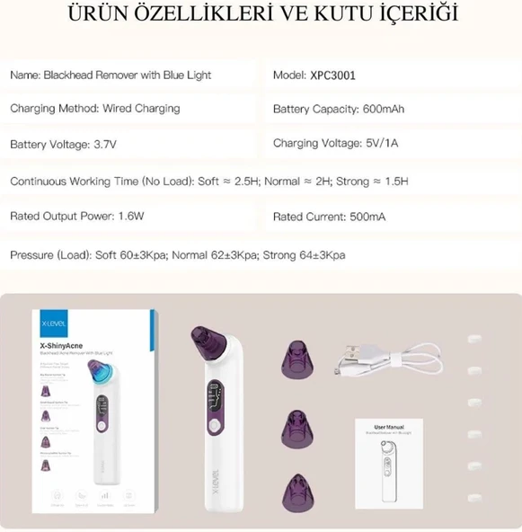 Mavi Işıklı Siyah Nokta Temizleyici Vakumlu Siyah Nokta Ve Yüz Temizleme Cihazı - 6