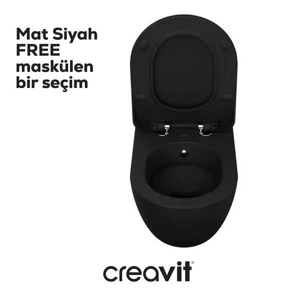 Creavit Free Mat Siyah Kanallı Asma Klozet FE320, Creavit Duck Duroplast Yavaş Kapak - 3