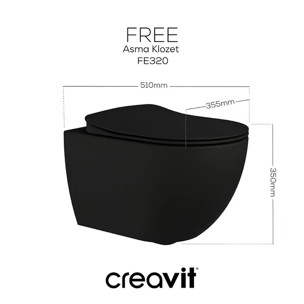 Creavit Free Mat Siyah Kanallı Asma Klozet FE320, Creavit Duck Duroplast Yavaş Kapak - 2