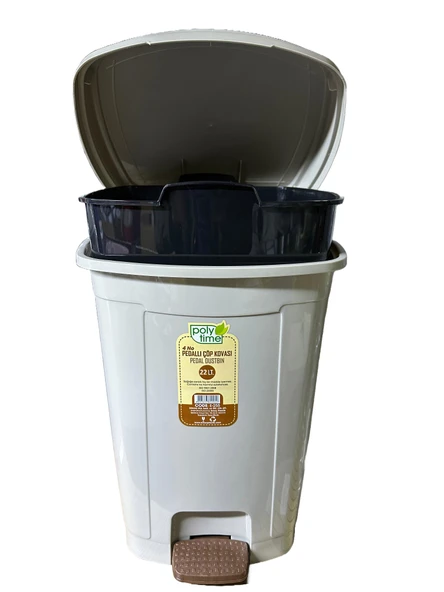 Polytime Pedallı Basmalı Çöp Kutusu Kovası / Çıkarılabilir İç Kovalı / Krem / 22 Litre / 42x30x30 Cm. - Resim 2