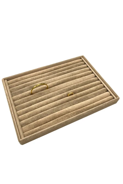 Süet Kumaş Sütlü Kahve Renk 34 cm / 24 cm Sosisli Yüzük Sergileme Standı - 3