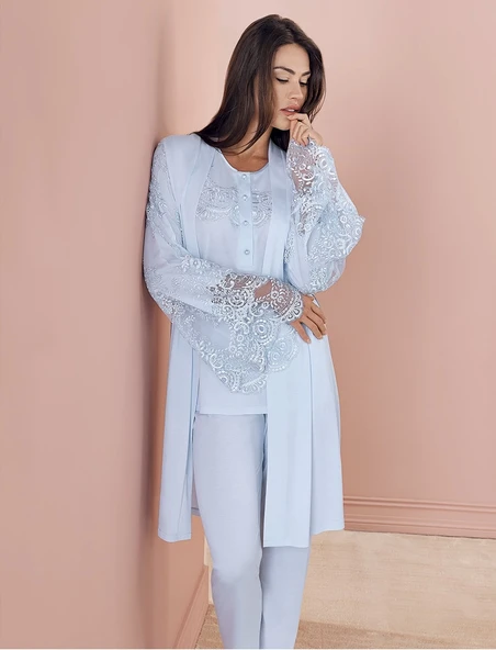 Espuar 757 Penye 3'lü Sabahlık Pijama Takımı - Resim 7