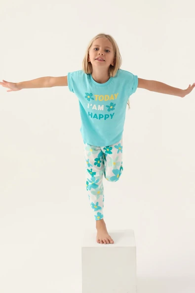 Roly Poly 3394-2 Kız Çocuk Çiçekli Kısa Kol Pijama Takım - Resim 6