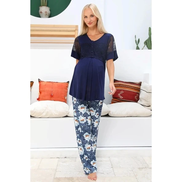 Mommysh 55714 Kadın Sabahlıklı Lohusa Pijama Takımı - Resim 3