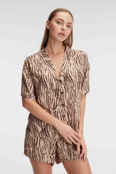 Anıl 9898 Kadın Kısa Kol Viskon Kumaş Desenli Pijama Takımı - Resim 2