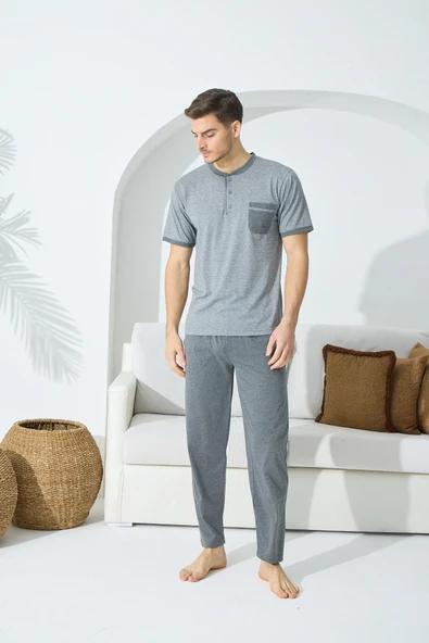 Kocabey 9501 Erkek Midi Yaka Kısa Kol Pijama Takım - Resim 2