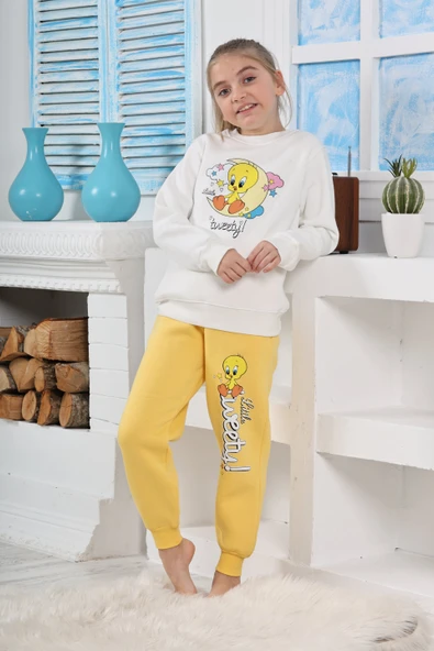 Kapitex 6182 Kız Çocuk Twety Baskılı Uzun Kol Pijama Takımı - Resim 10