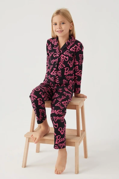 Barbie 1767-3 Kız Çocuk Gömlek Pijama Takımı ürün görseli 1