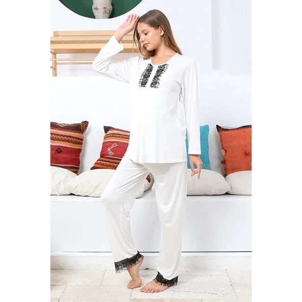 Mommysh 55711 Kadın Lohusa Saten Sabahlıklı Pijama Takımı - Resim 3