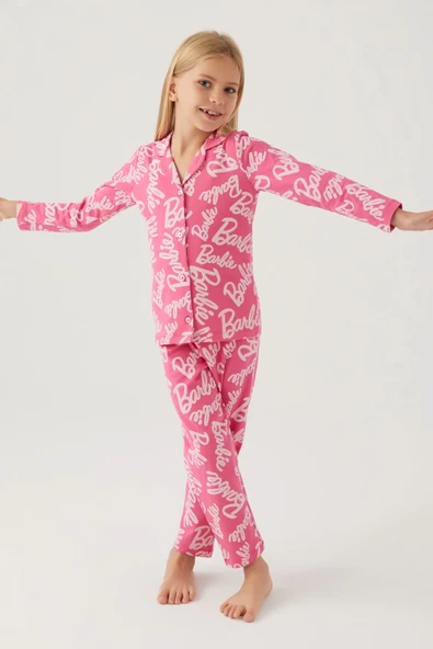 Barbie 1767-3 Kız Çocuk Gömlek Pijama Takımı - Resim 6