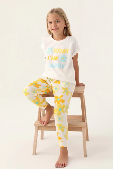 Roly Poly 3394-2 Kız Çocuk Çiçekli Kısa Kol Pijama Takım - Resim 2