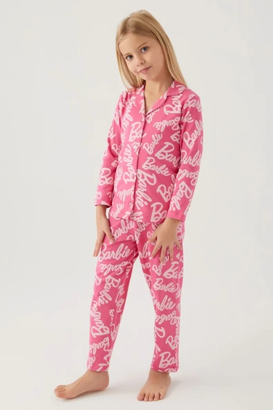 Barbie 1767-g Kız Çocuk Garson Gömlek Pijama Takımı - Resim 8
