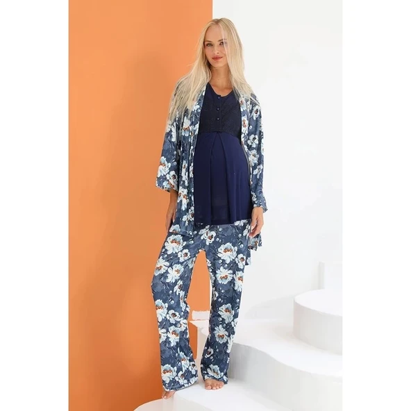 Mommysh 55714 Kadın Sabahlıklı Lohusa Pijama Takımı - Resim 2