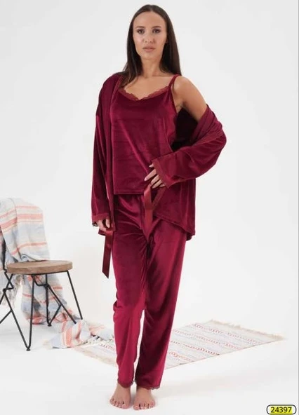 Estiva 24397 Bayan Kadife 3'lü Pijama Takım ürün görseli 1
